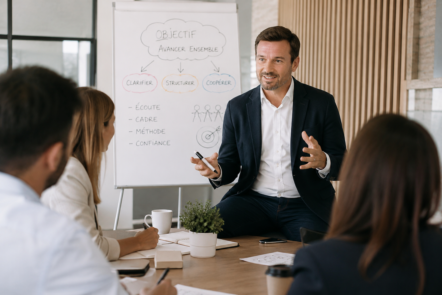 Facilitateur à Nice accompagnant un échange de groupe dans un cadre structuré